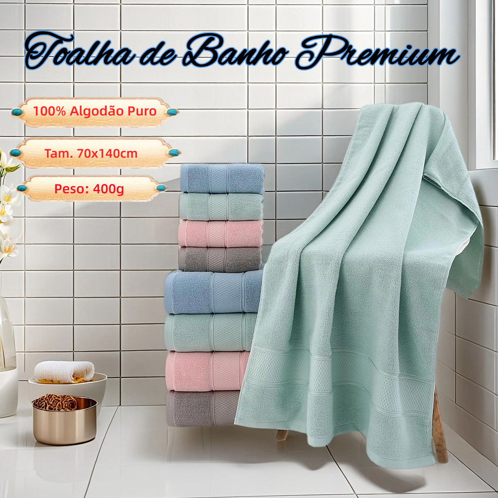 Toalha de Banho 100% Algodão Luxo 400g – Grande 70x140cm, Macia, Alta Absorção e Durável em Oferta na Shopee