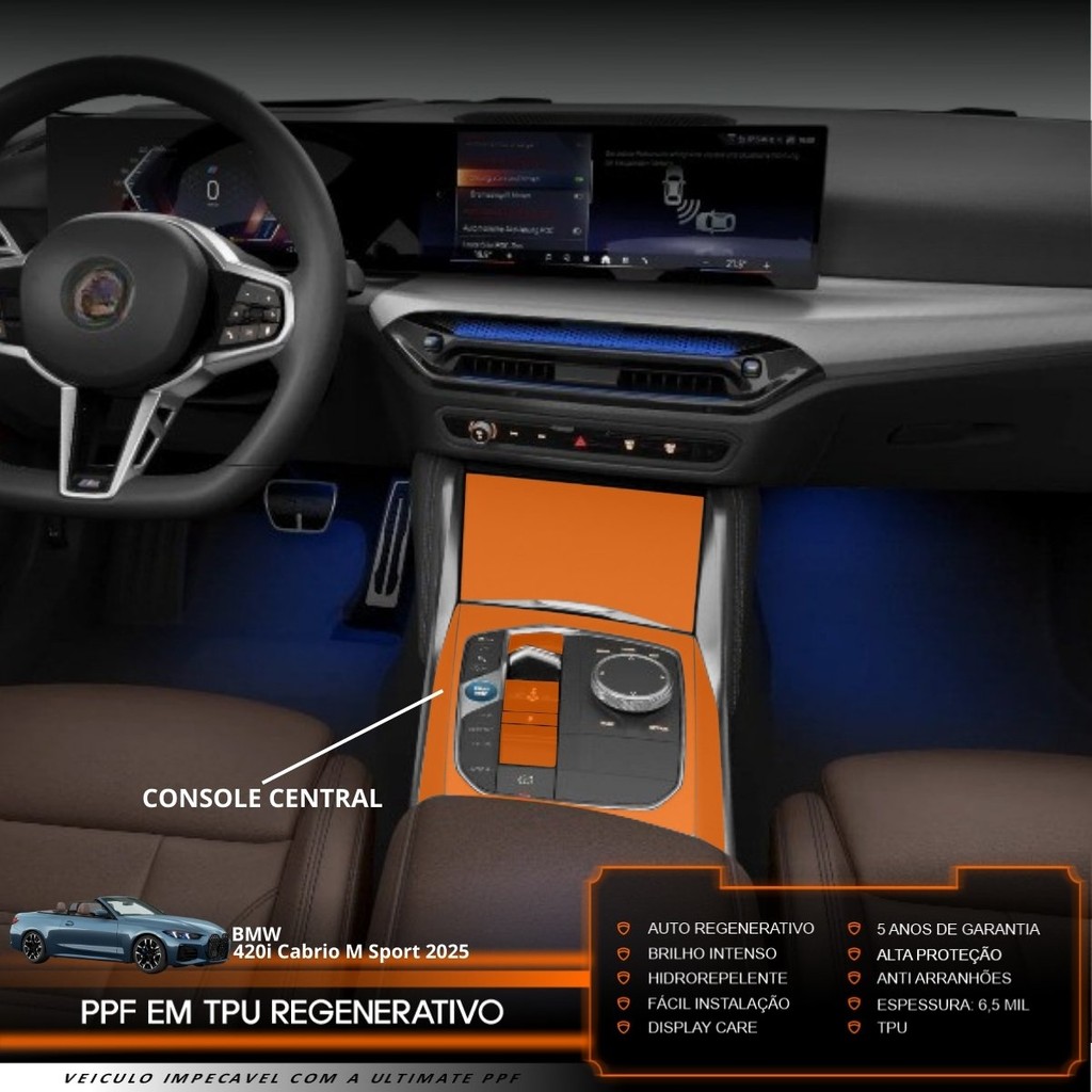 Película PPF Proteção Kit Console Central BMW 420i Cabrio M Sport 2025 Transparente TPU Anti Risco
