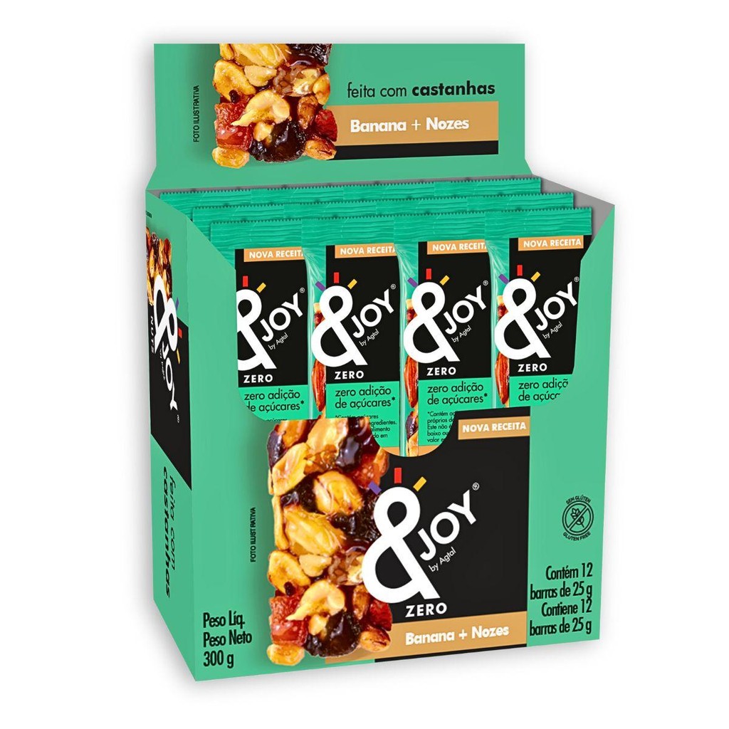 Caixa 12un Barra De Nuts 25G Enjoy Zero Açúcar Banana Nozes