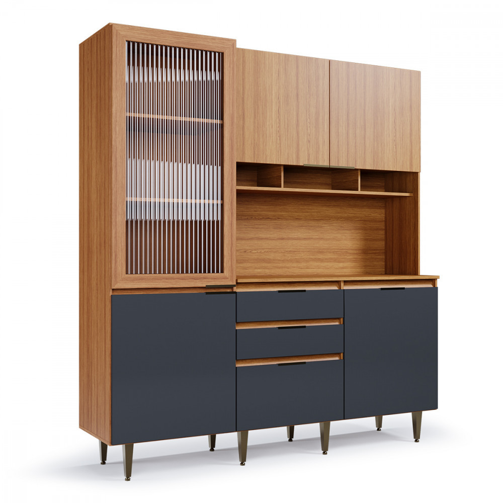 Armário de Cozinha Superiore 5 Portas 3 Gavetas Freijó Com Grafite Batrol em Oferta na Shopee