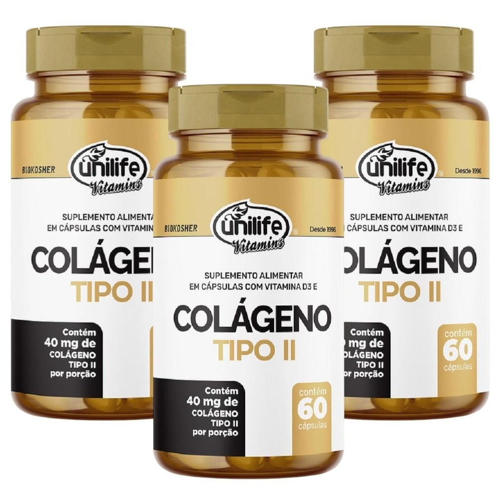 3Uni  Colágeno Tipo II  Vitamina D 40mg De 60 Cápsulas Cada