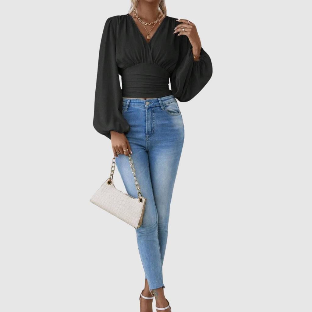 Blusa Manga Longa Princesa Feminina Decote Social Lançamento em Oferta na Shopee