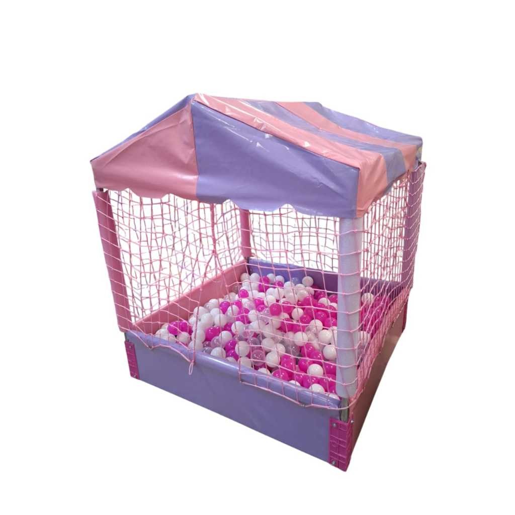 Piscina de Bolinha Casinha Pequena 1x1 m Rosa com 100 Bolinhas + Tatame