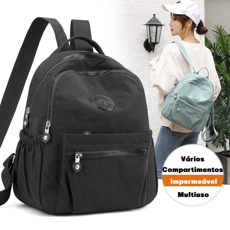 Mochila De Nylon Feminina Nova Mochila Pequena À Prova D'água Mochila De Viagem Prática Com Vários Compartimentos