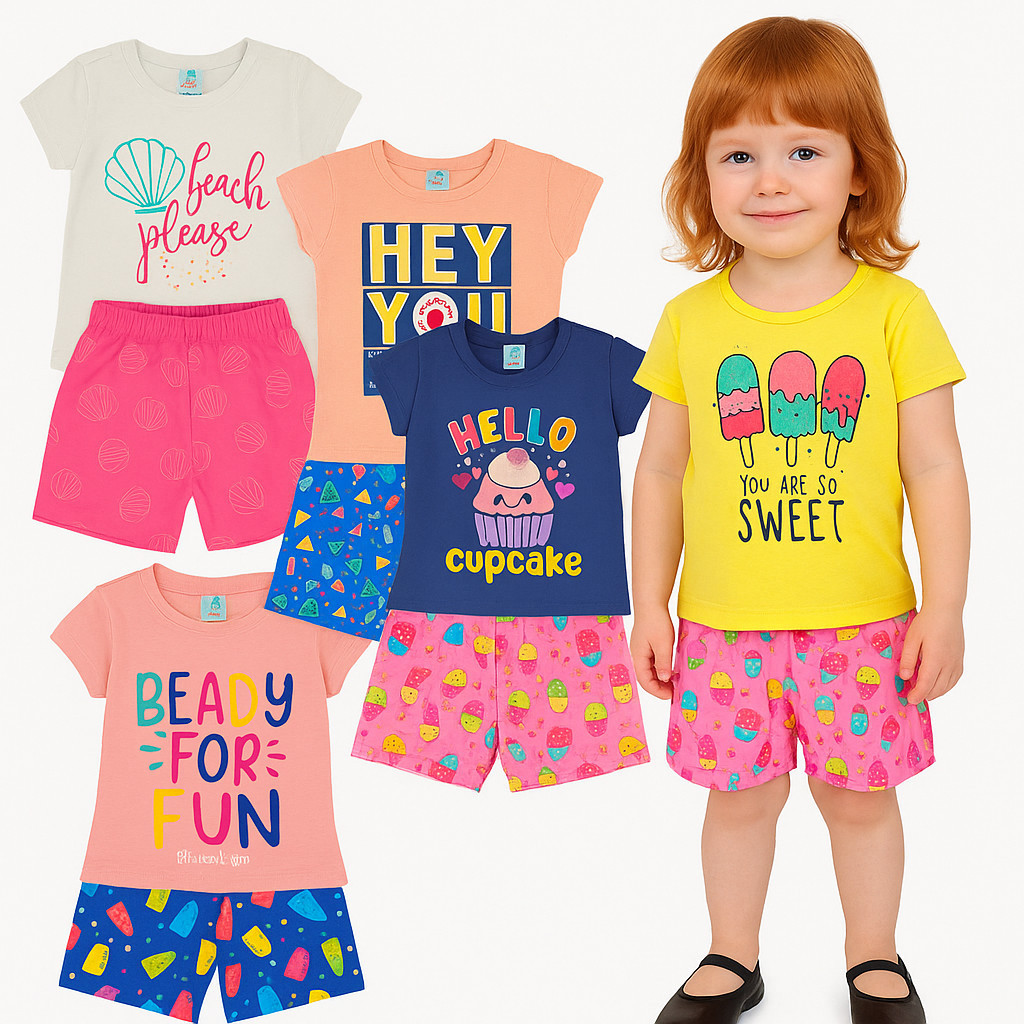 kit 6 peças Roupa Criança Verão -KIT com 3 ou 1 Conjuntos Infantil Menina Verão -Conjunto Infantil Verão Menina Sortidos