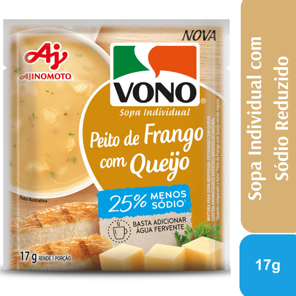 Sopa cremosa VONO® Sabor Peito de Frango com Queijo Menos Sódio 17G