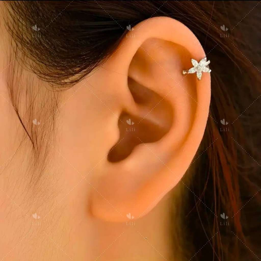 2 Pecas de Brincos de Clip Flor/Borborletas de Cristal Sem Furo — imagem 2 de 2