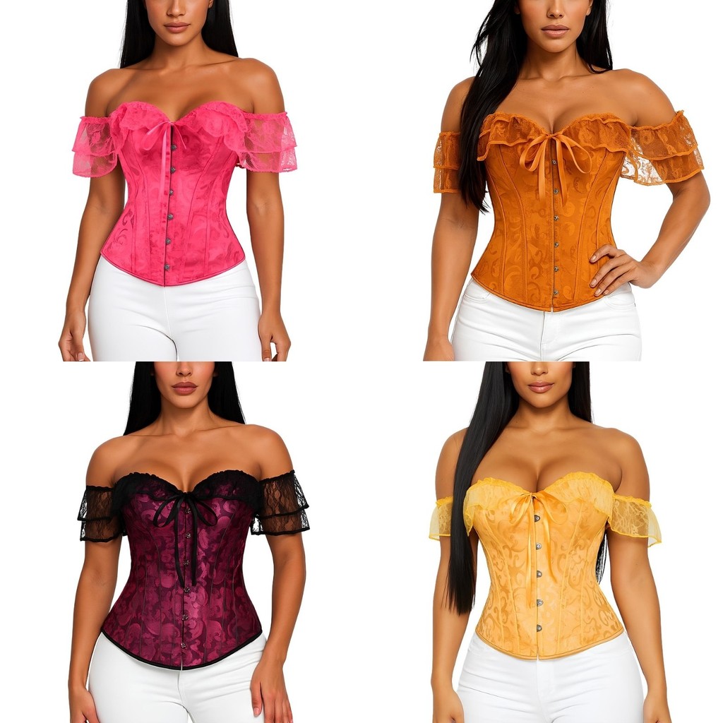 Corset Corselet Blusa Modeladora Manga Curta Renda Floral Linha Casual Cores M416