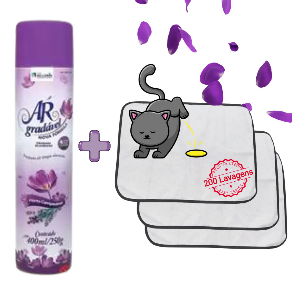 Kit 6 Tapetes Higiênicos Pet 70x50 + Odorizador Pet de Ambientes Spray Tipo Bom Ar 400ml
