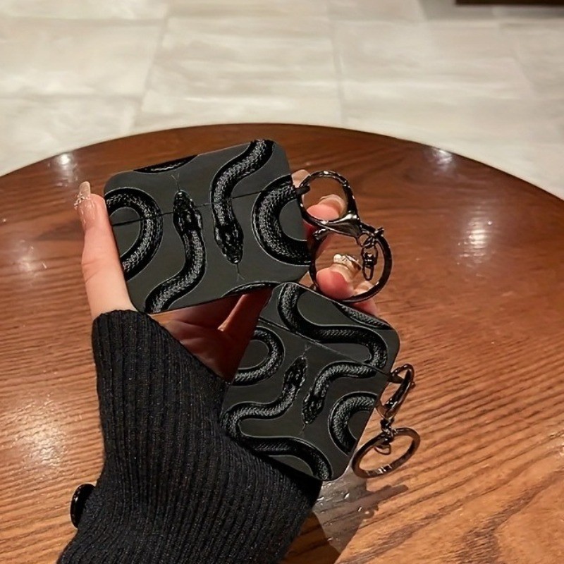 Capa De Fone De Ouvido Para Airpods 1/2 3 4 Legal Preto Escuro Cobra Impressa Caso Com Chaveiro Pro2/Pro Macia