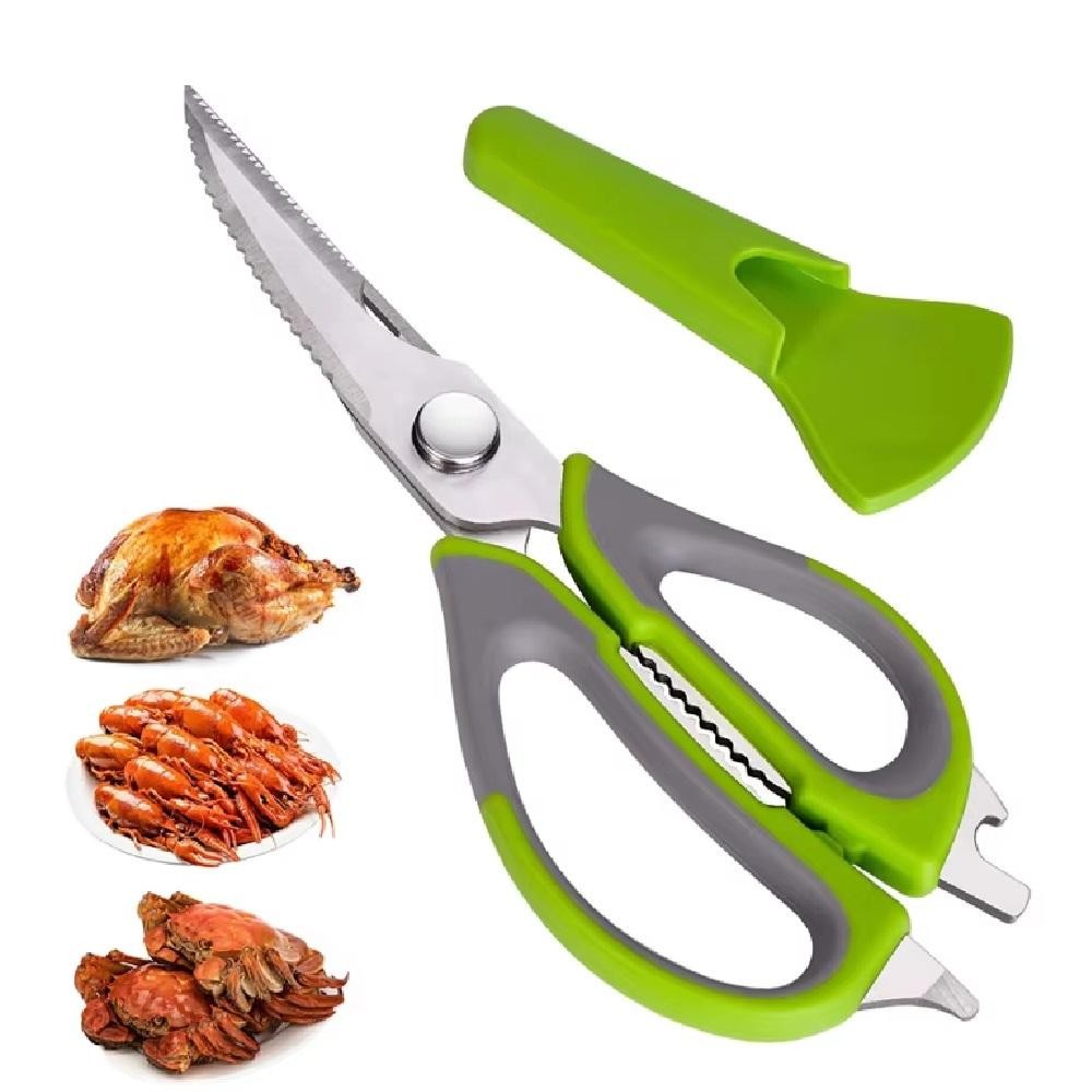 Tesoura Culinária Profissional 6 Em 1 Faca Descascador Quebra Nozes Abre Garrafa Inox