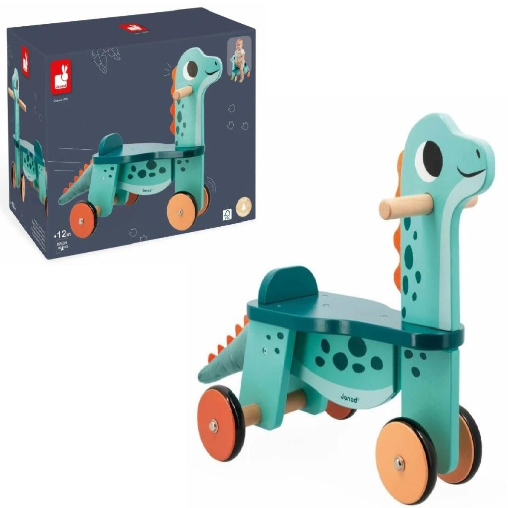 Bicicleta de Equilibrio Dinossauro Janod Brinquedo Educativo em Madeira com Cauda Removível