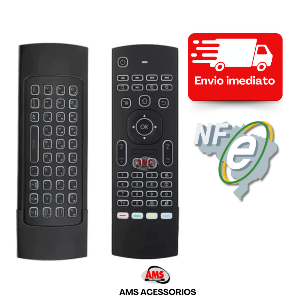 Controle Air Mouse Com Sensor de Ar/ Luz Led /Teclado/ 2.4G LED Com Comando de Voz Para Pc e/ou Tv