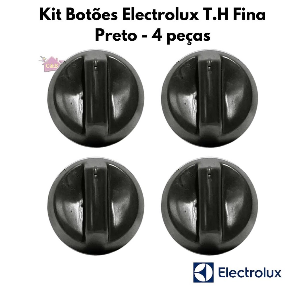Kit Botão de Fogão Electrolux T.H Fina   Preto 4 peças