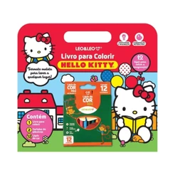 Livro para Colorir Hello Kitty c/ Cartela de Adesivos e Lápis de cor mini Leonora - 10470