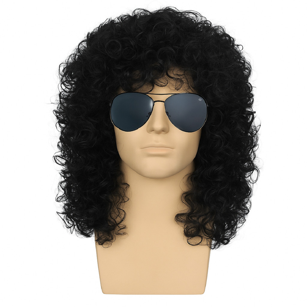 FANTASIA ADULTO MULLET OCULOS E PERUCA CACHEADA 70'S FESTAS