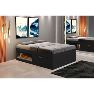 Cama Casal com 2 Sapateiras e 2 Nichos Laura Yescasa Preto em Oferta na Shopee
