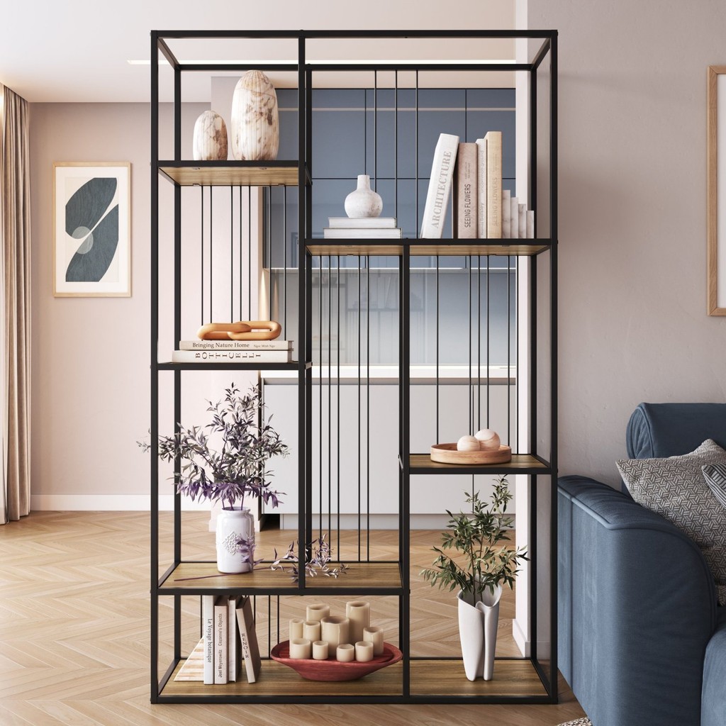 Estante para Livros 5 Prateleiras 202cmx122cm Málaga Yescasa Preto/Noce Oro em Oferta na Shopee