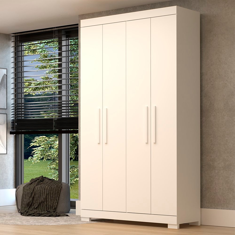Guarda Roupa Solteiro 109,80cm 4 Portas 100% Mdf Papoulas Espresso Móveis Branco em Oferta na Shopee