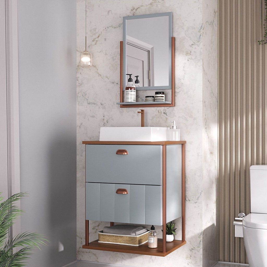 Gabinete Suspenso com Cuba e Espelheira 60cm Olivia Espresso Móveis Pistache em Oferta na Shopee