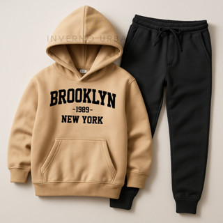 Conjunto Moletom Infantil Estampado Brooklyn NY Flanelado Varias Cores Kit Conjunto Infantil em Oferta na Shopee
