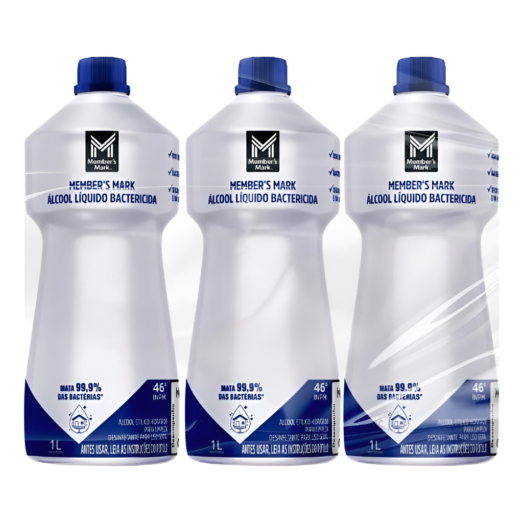 Álcool Bactericida Líquido Member's Mark 3x1000ml Neutra