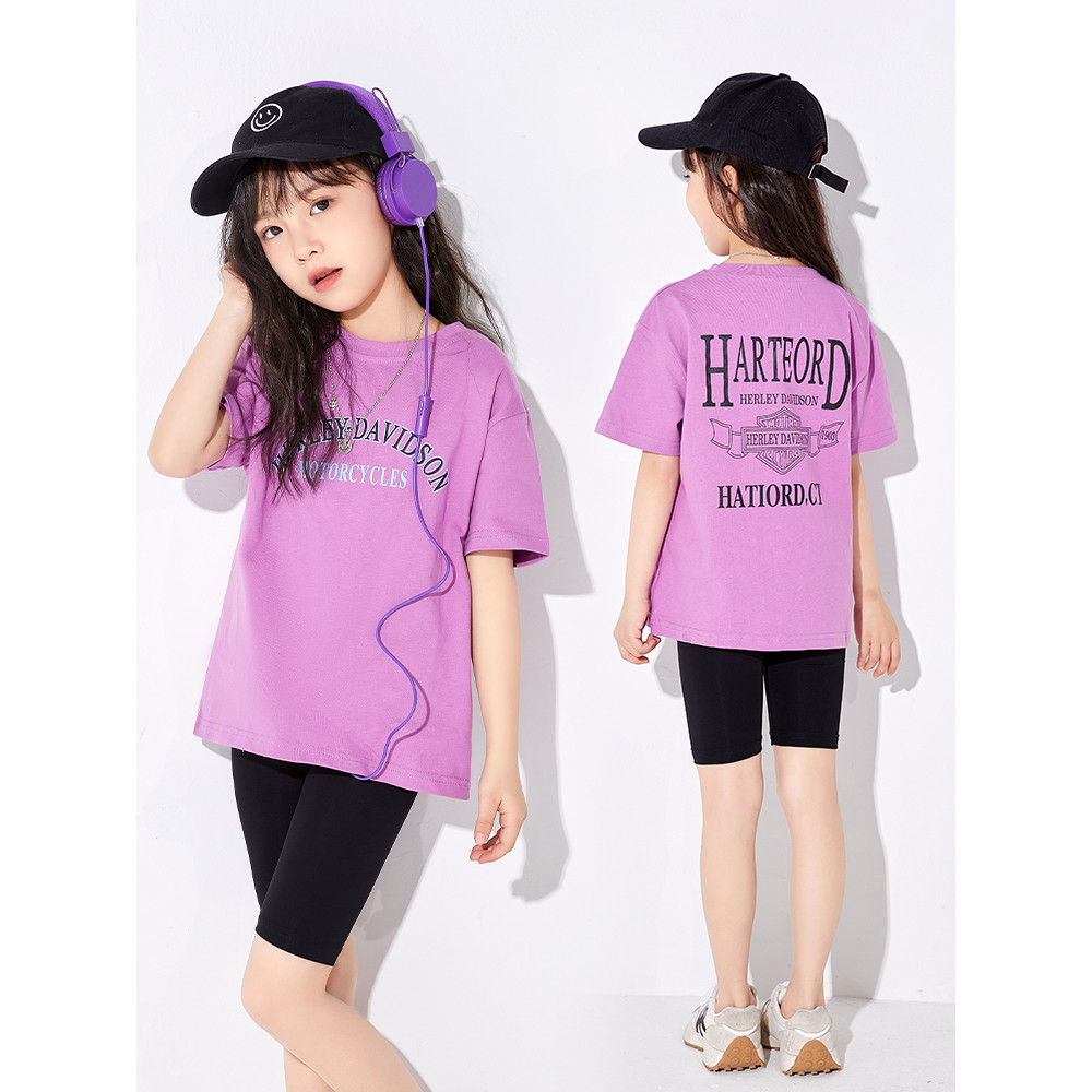 Meninas camisetas de manga curta verão algodão fino crianças topos meia manga estilo ocidental solto grandes camisetas i