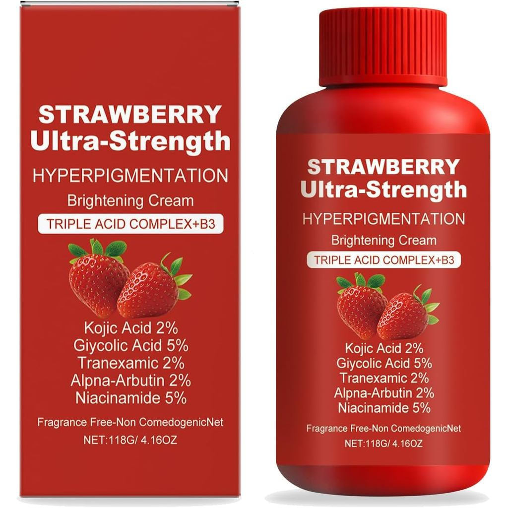 Creme Corporal Iluminador de Morango com Vitamina E – Ultra Hidratante para Peles Ásperas e Irregulares, Melhora a Textu