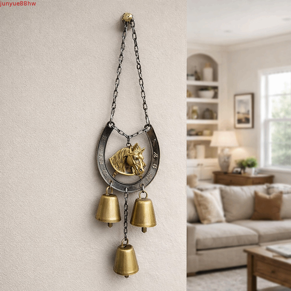 JUNYUE Pendurado Carrilhão De Vento , Vintage Com Sino Pingente De Casco De Cavalo Da Sorte , Decorativo De Pônei De Art