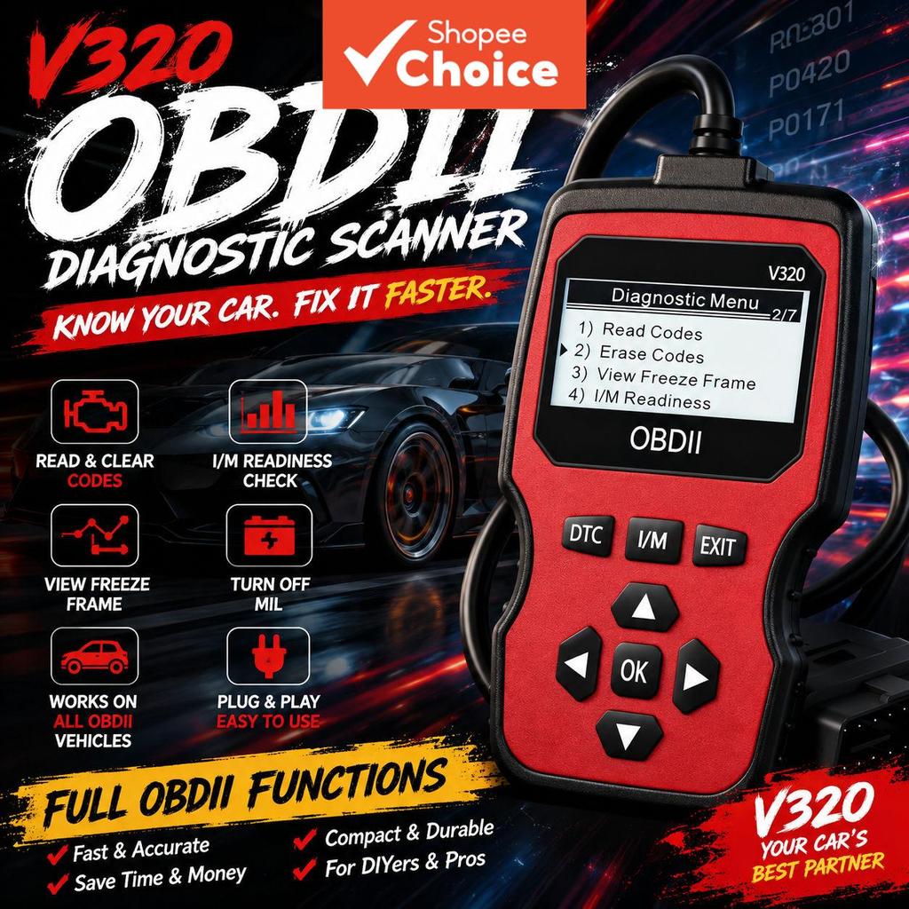 Scanner Universal V320 OBDII EOBD Pode Ônibus Detector De Falhas Do Motor Leitor De Código Borracha