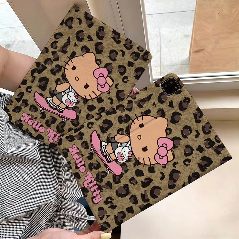 Capa Para Tablet Estilo Livro Estampado Hello Kitty iPad 5 6 7 8 9 Air1 Air2 Pro 9.7 10.2'Estampa De Leopardo Fofa Flip