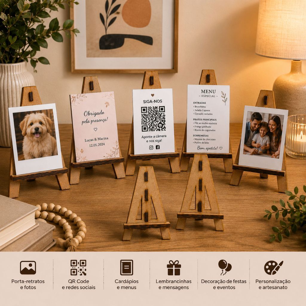 Mini Cavalete MDF Cru 3 mm até 30 unidades Porta Retrato Suporte para Fotos Decoração Artesanato TOP