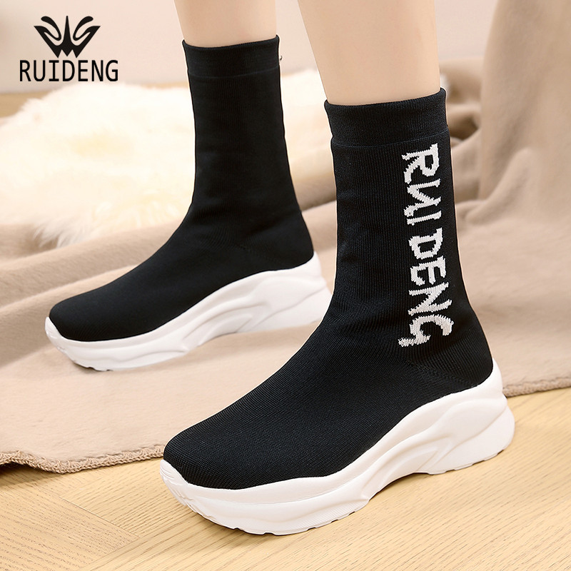 Ruiden meias botas femininas botas de cano médio sola macia sapatos esportivos casuais botas curtas femininas fina