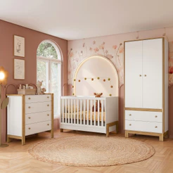 Quarto de Bebê Completo Berço Minicama Cômoda 4 Gavetas e Guarda Roupa 2 Portas 2 Gavetas Nina Qmovi