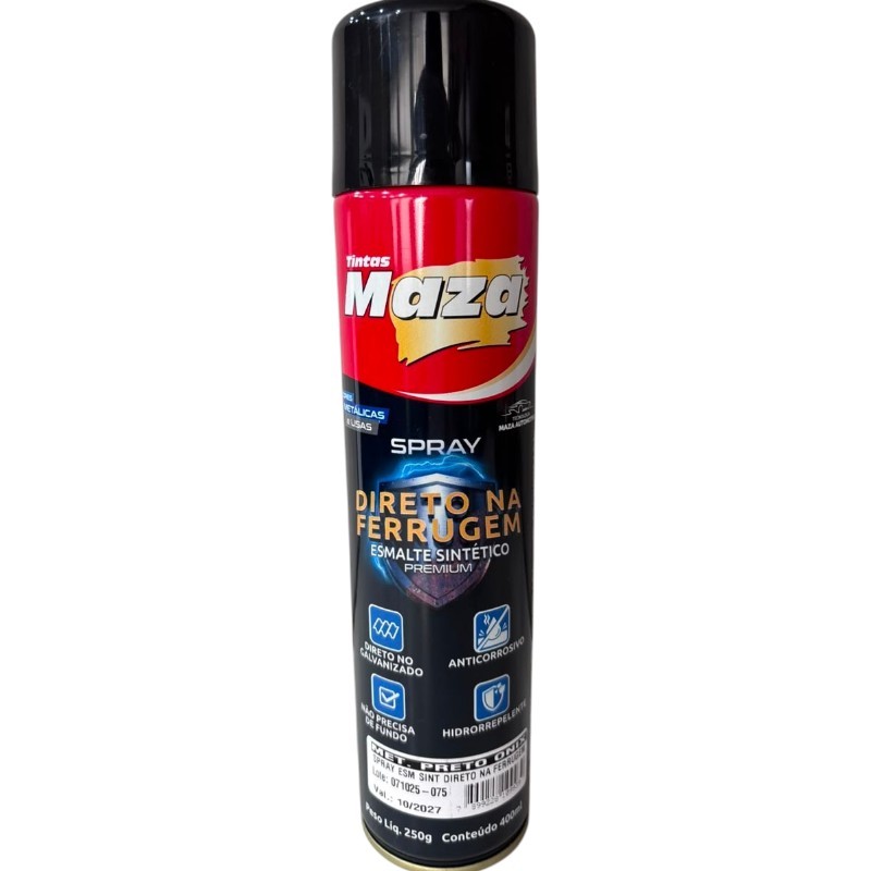 TINTA ESMALTE MAZA DIRETO FERRUGEM PRETO ONIX AEROSOL 400ML