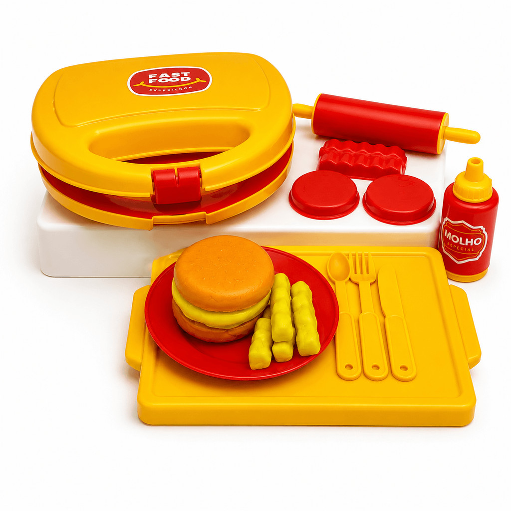 Kit Massinha Infantil Hamburgueria Chef Completa Com Sanduicheira E Molhos