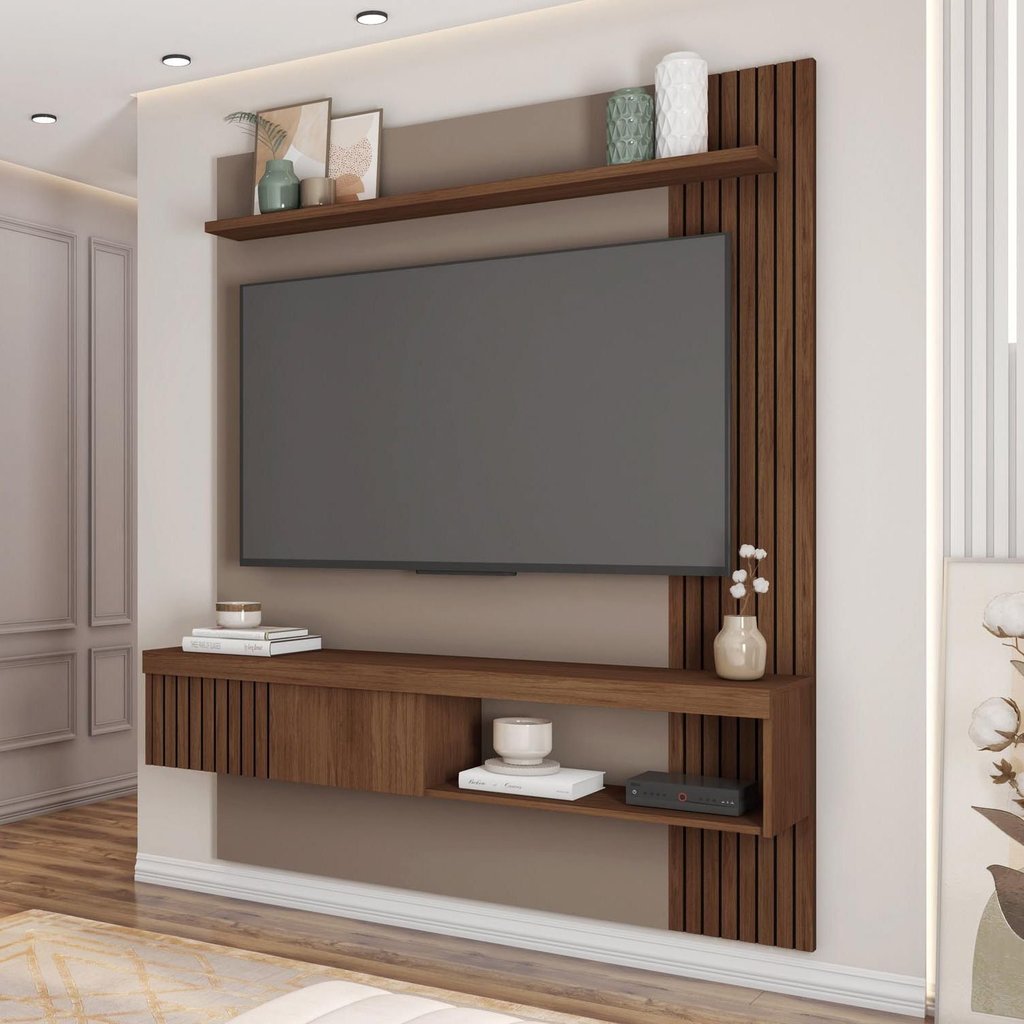 Painel Ripado para TV até 55 Polegadas 150CMX183CM Moon Marrom Fendi/Havana