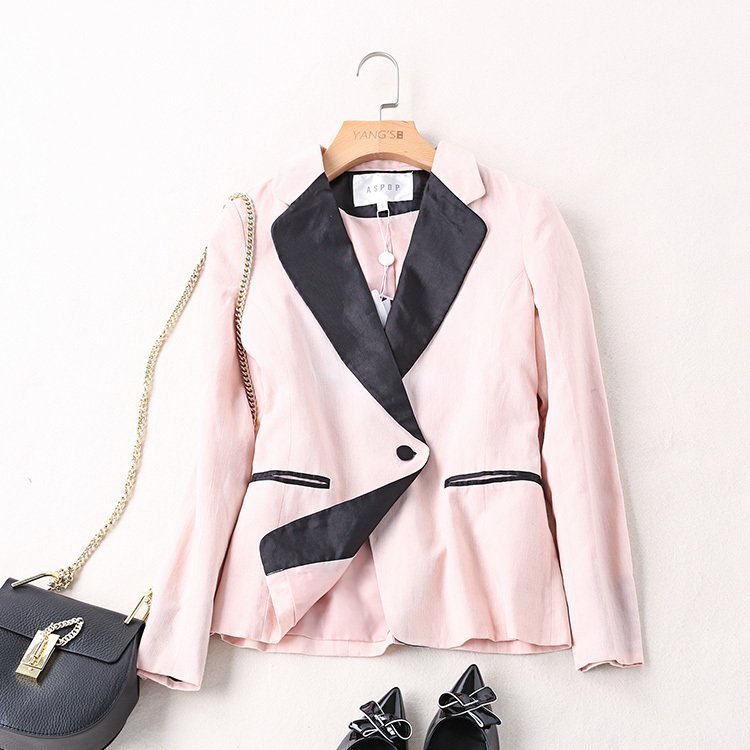 Coreia Coreia AS * Baoyuan 899 Preto/Rosa. Terno de trabalho feminino de linho de algodão combinando com cores C01414