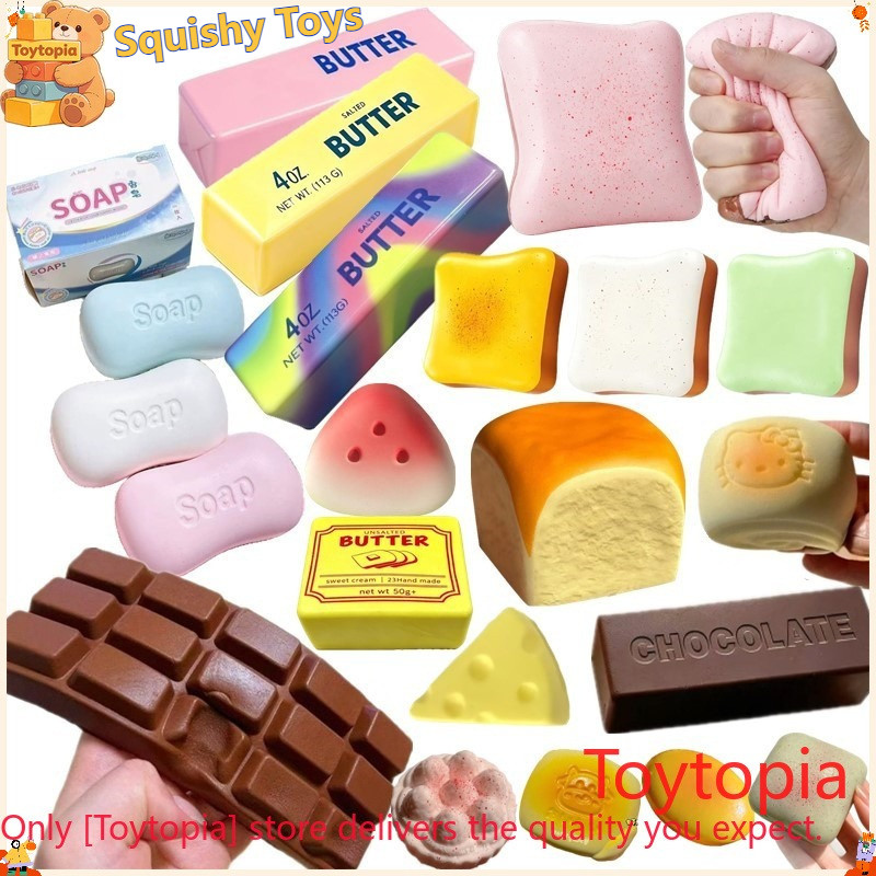 Queijo Squishy Lento Subindo Bolinho Pão Manteiga Squeeze Toy Sensorial Stress Relief Squishies Brinquedos Macios E Elás