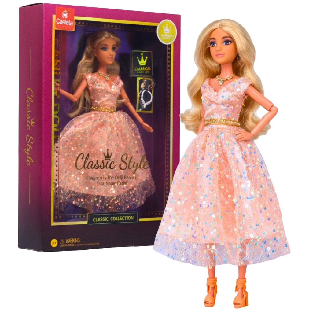 Boneca Princesa Fashion Vestido Brilhante Acessórios Castela