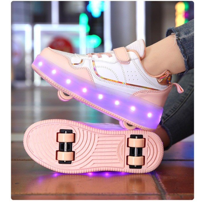 Sapatos De Quatro Rodas Iluminados Para Meninas , De Patins Esportivos , Infantis Leves E Modernos Com Crianças Mais Vel