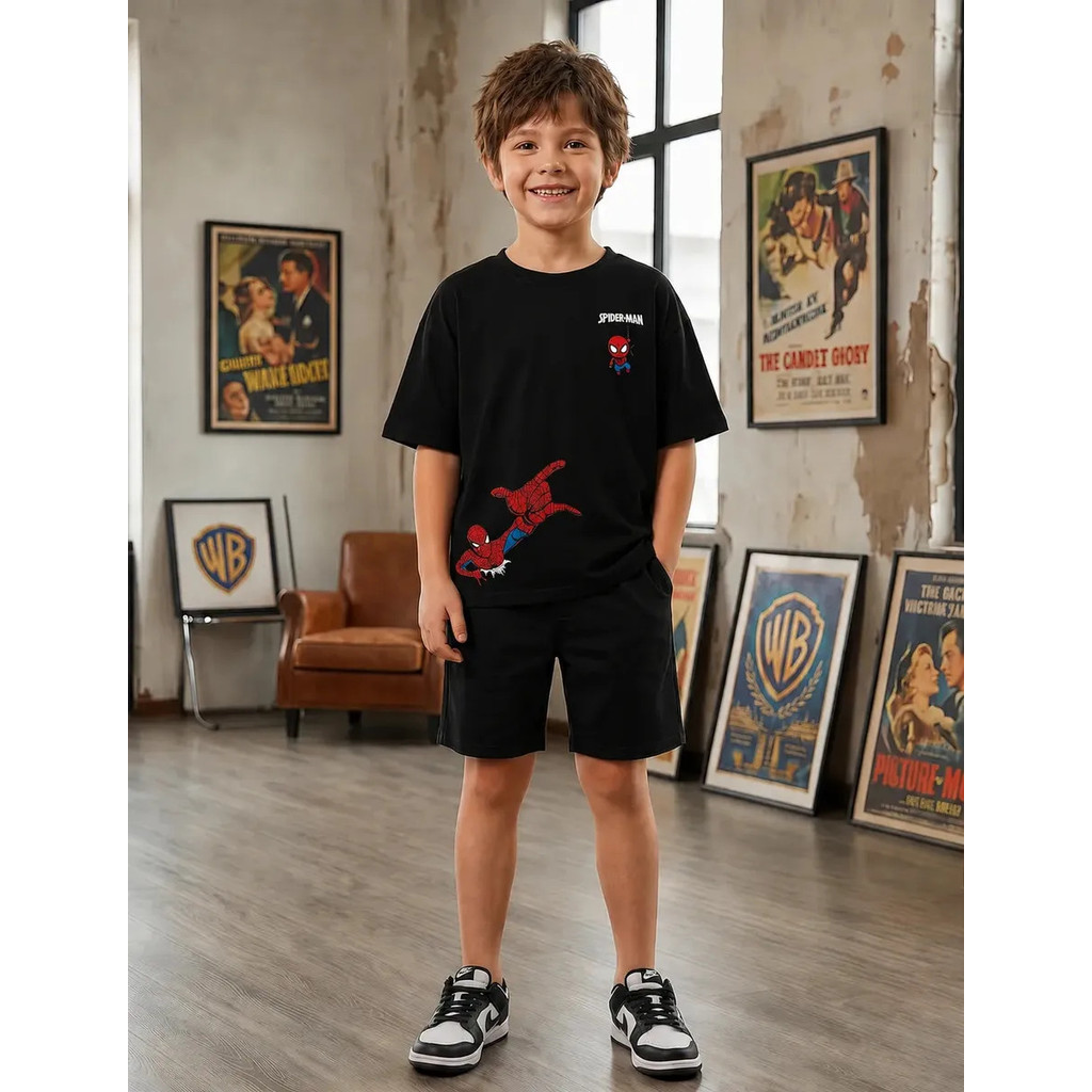 Conjunto Infantil Homem Aranha Spider Man Marvel Camiseta e Bermuda Menino Super Herói