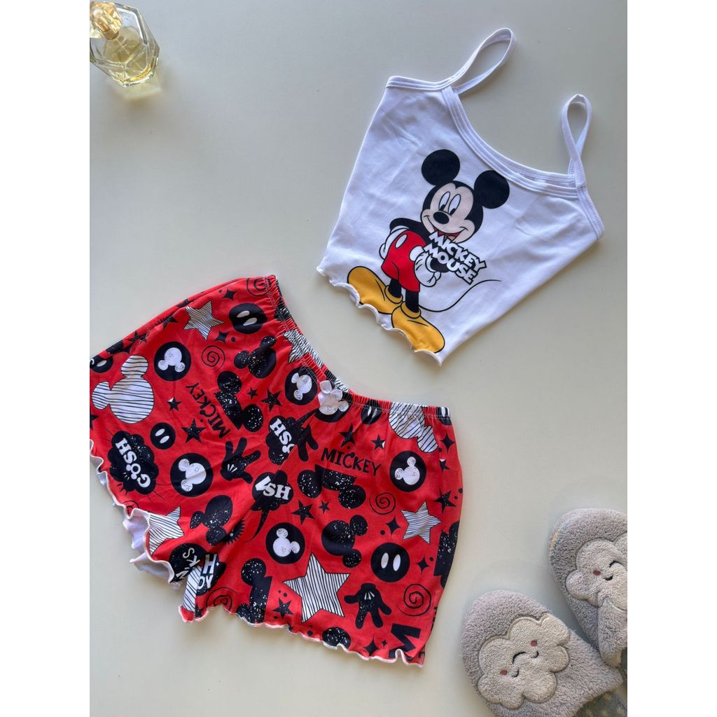Baby Doll Pijama Feminino Verão Roupa de Dormir Lilo Stitch Cropped Blogueirinha Virginia Personagem