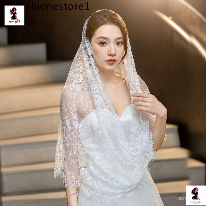 Véu de noiva MXFASHIONE, véu de renda estilo espanhol, estilo latino, elegante véu de casamento preto e branco, produzid