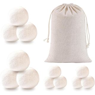 12 Bolas de Lã para Secadora, Orgânicas, Feitas à Mão, Reutilizáveis, para Lavanderia, Reduzem o Tempo de Secagem e as R