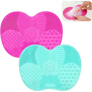 Conjunto de 2 Tapetes de Limpeza para Pincéis de Maquiagem com Ventosas, Almofada Portátil para Limpeza de Pincéis de Ma
