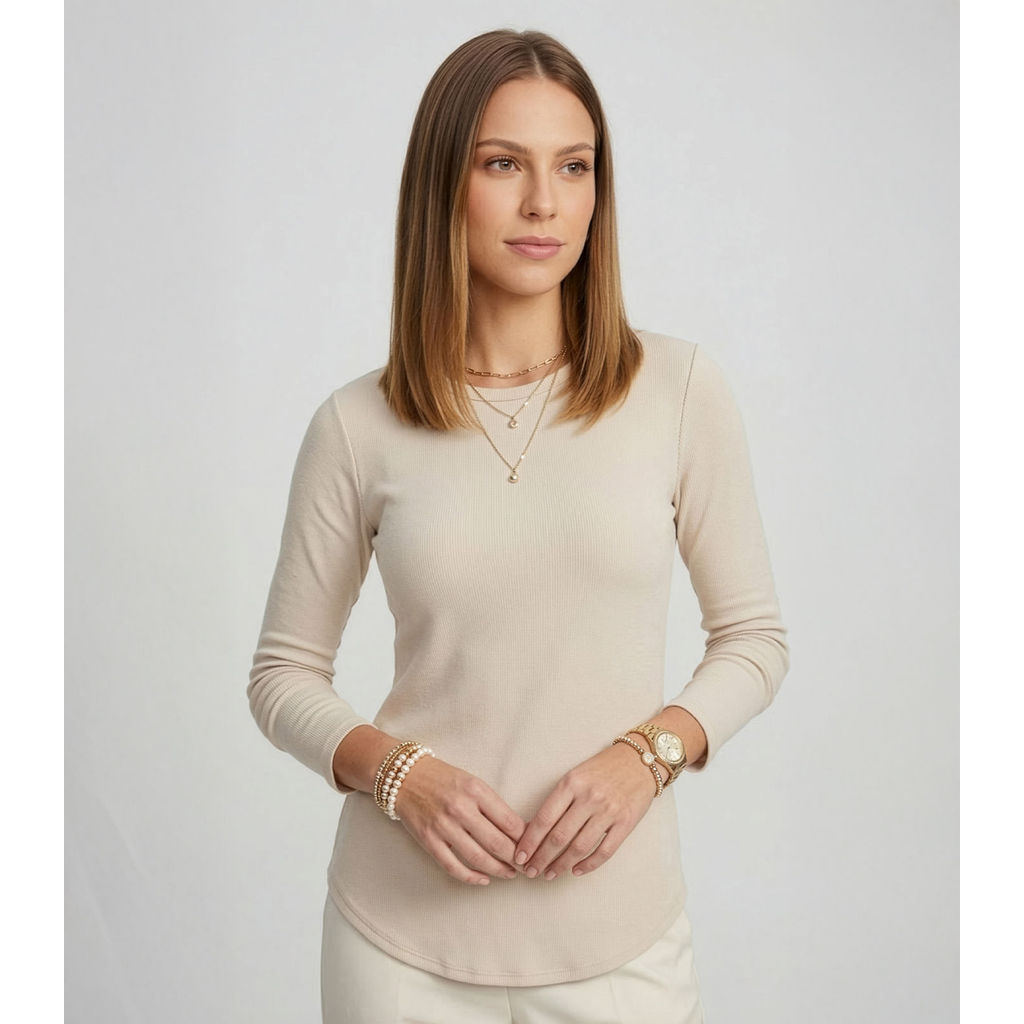 Blusa Feminina Manga Longa Visco Tricot Rovitex Bege