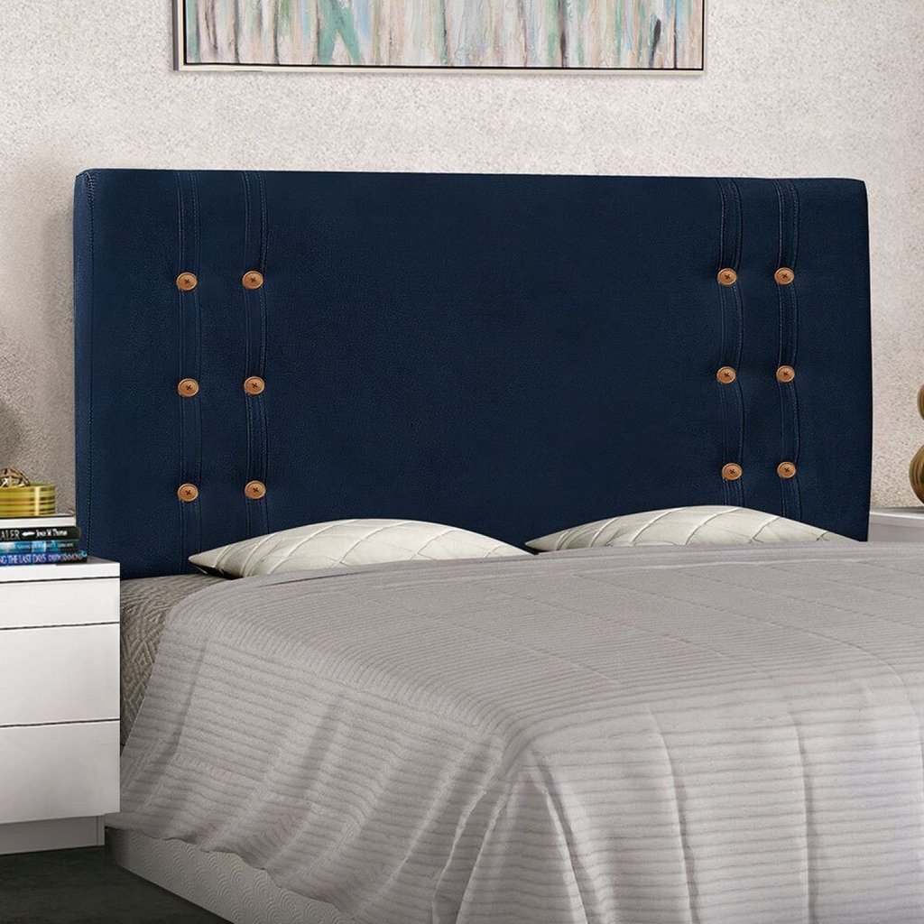 Cabeceira Solteiro Suede 90Cm Gênova Azul Marinho