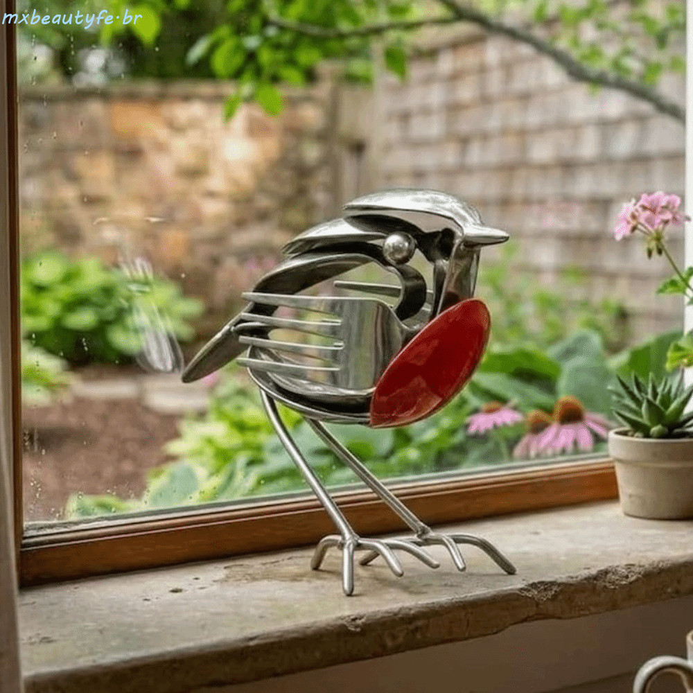 Estátua De Pássaro De Metal De Sucata MXBEAUTYFE , Escultura Robin De Arte Atualizada Ecológica , Resistente À Ferrugem