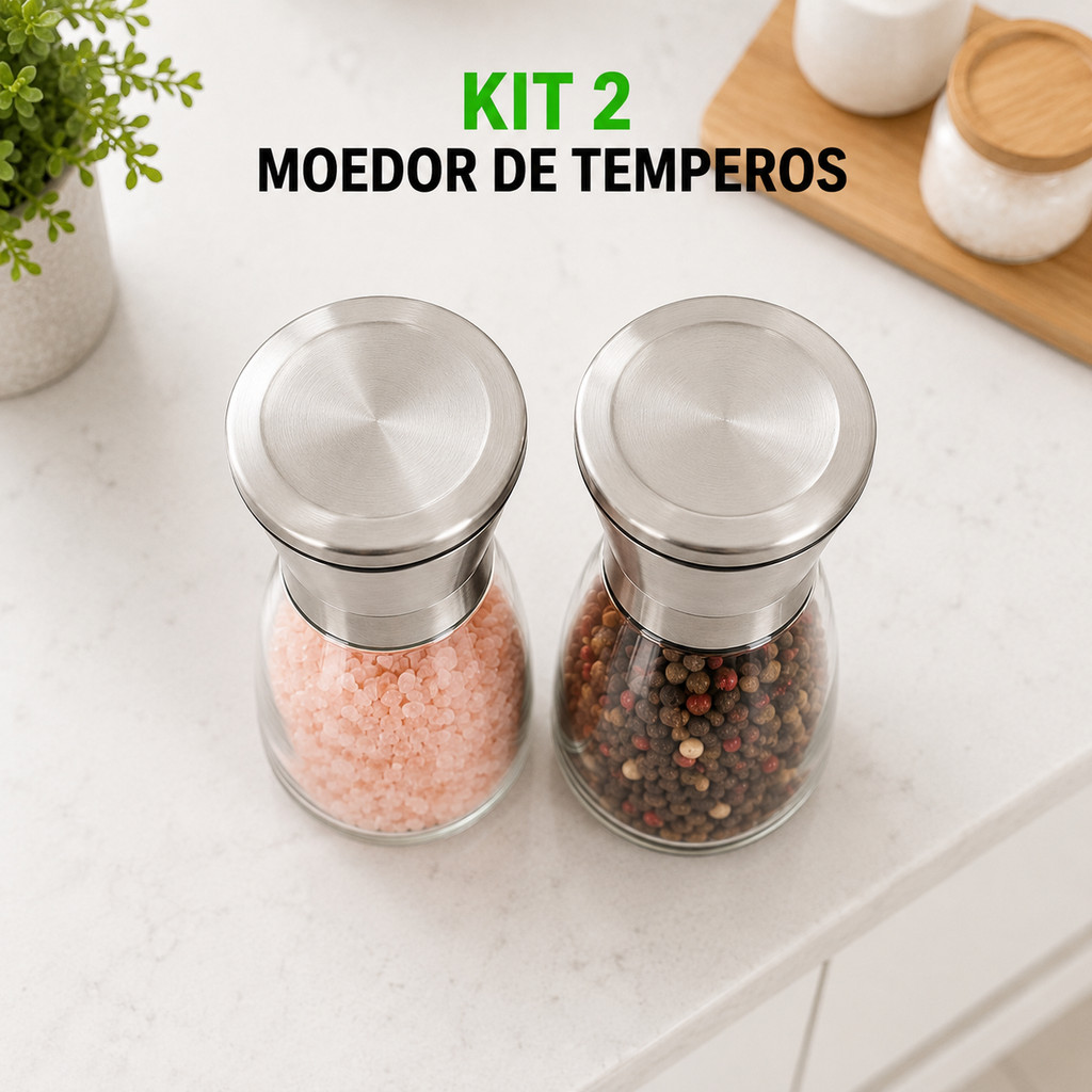 Moedor de Pimenta e Sal Vidro e Aço Inox - Triturador de Temperos Manual Recarregável